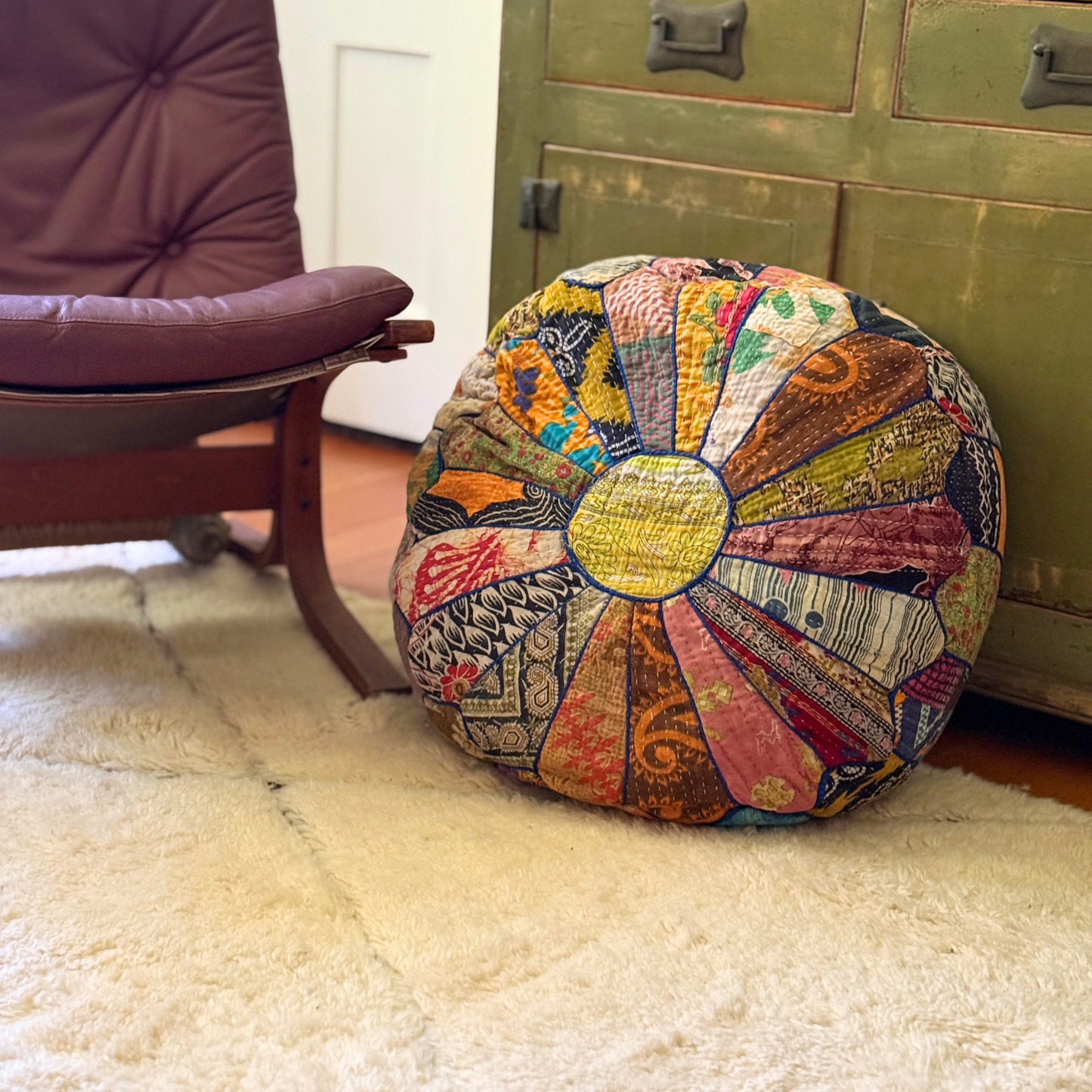 Vintage Kantha Pouf