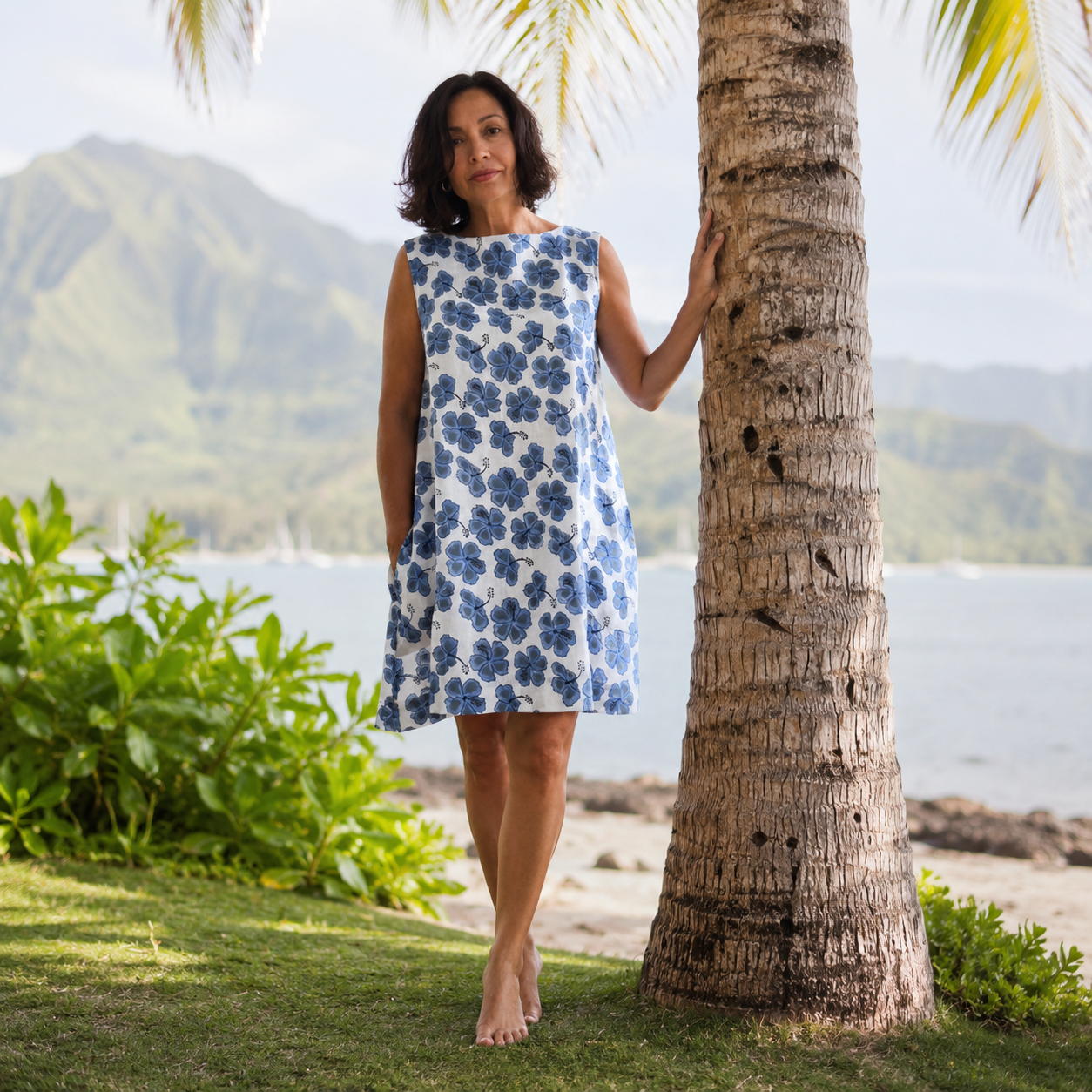 Hibiscus Linen A-Line Dress