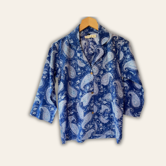 block print lounge top azure M