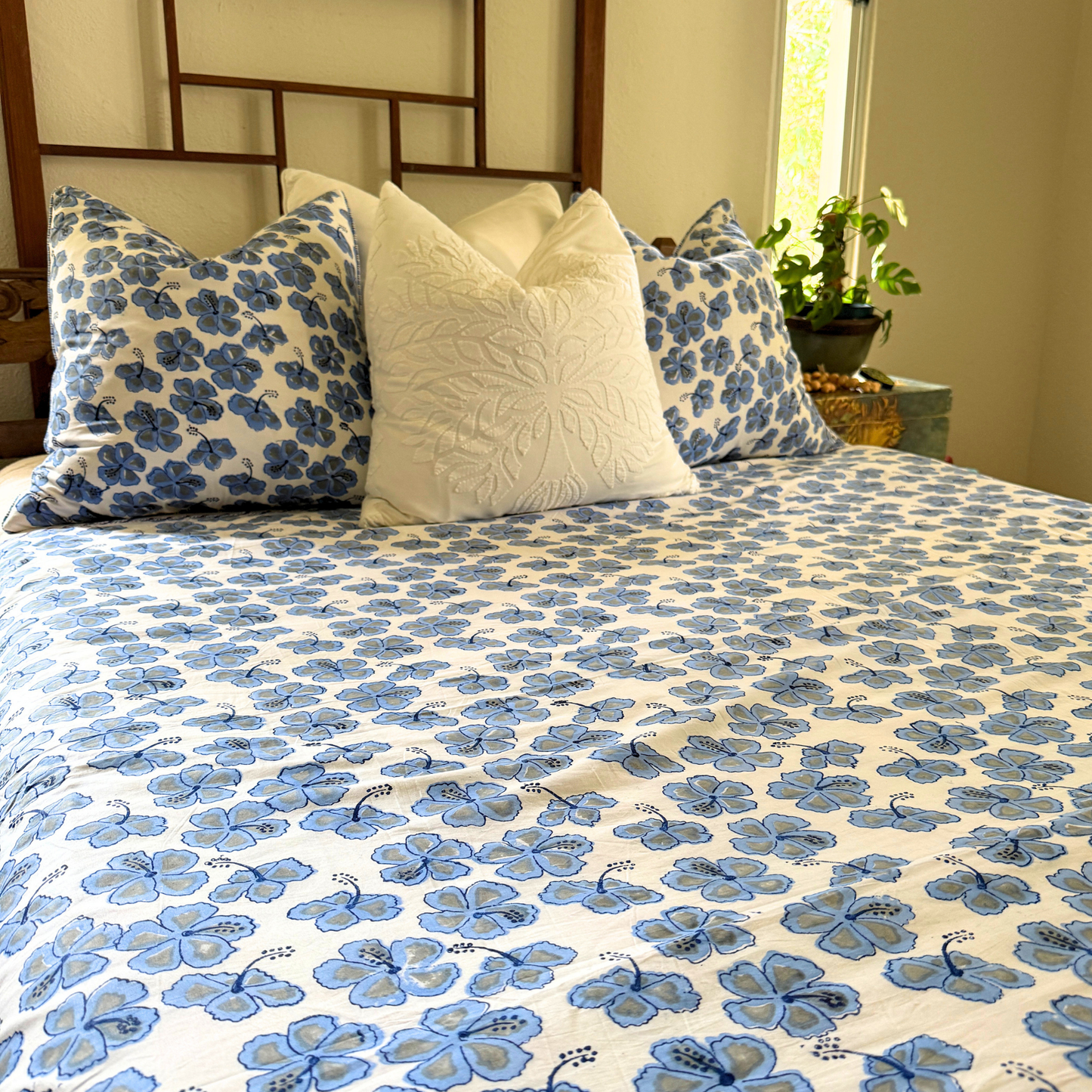 Blue Hibiscus Coverlet