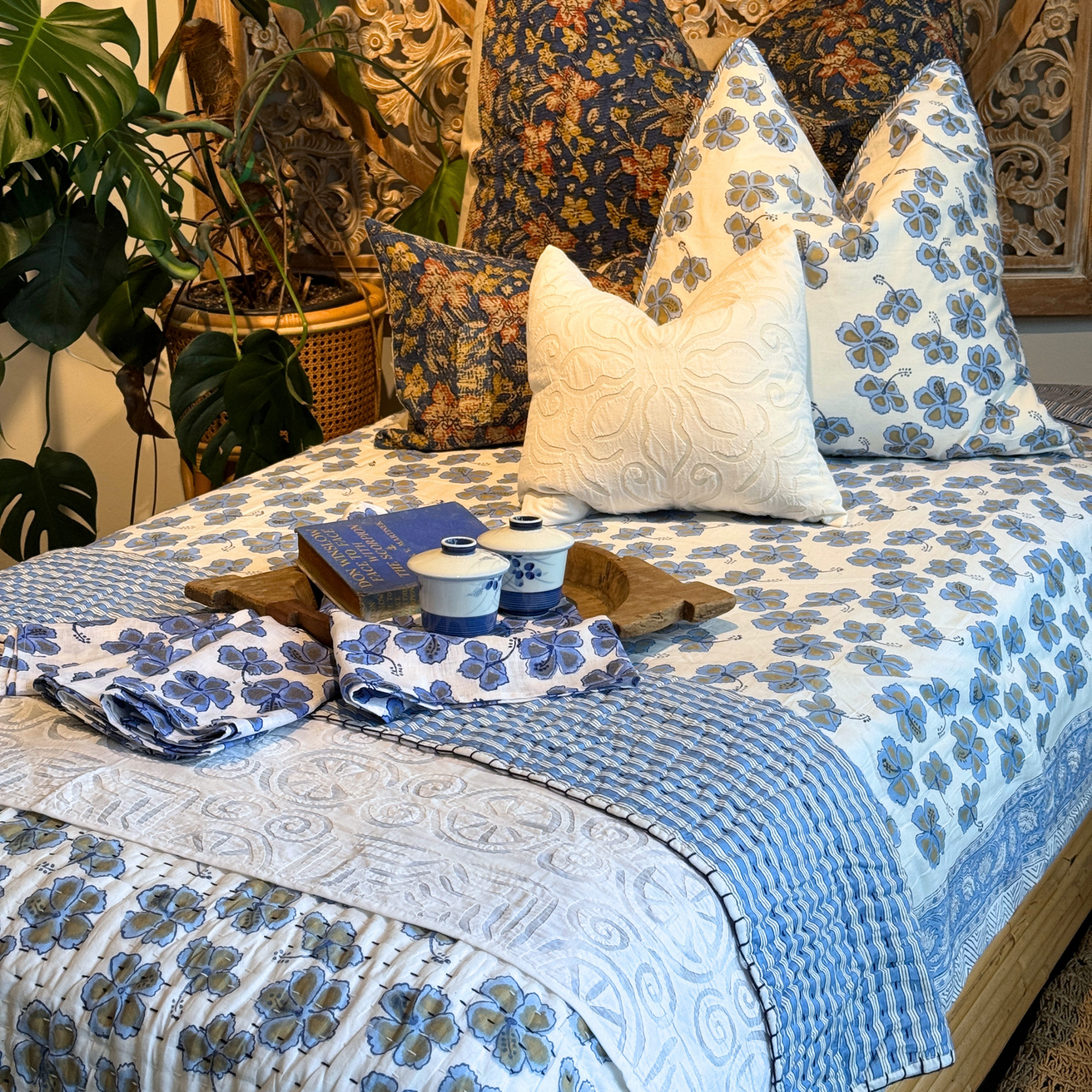 Blue Hibiscus Coverlet