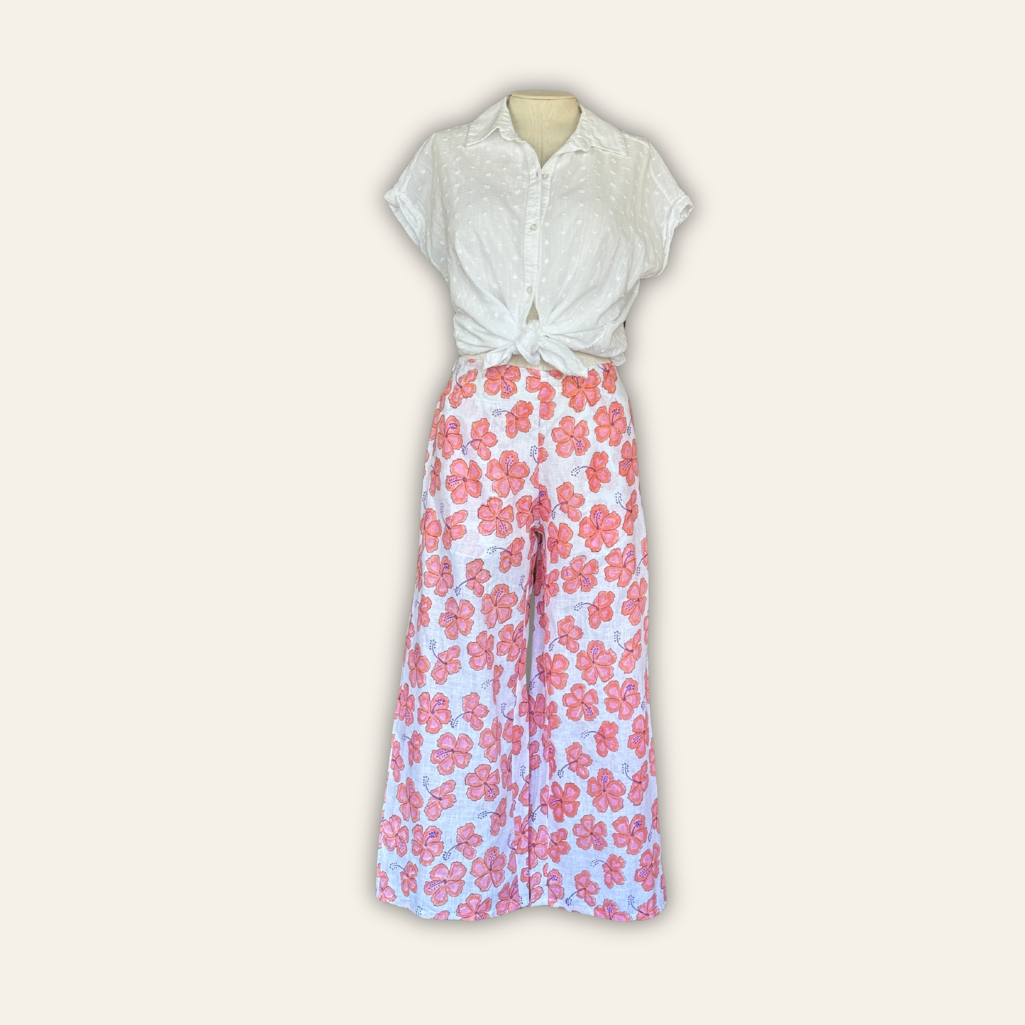 Pink Hibiscus Linen Pants