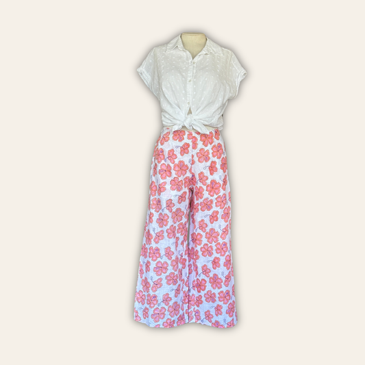 Pink Hibiscus Linen Pants