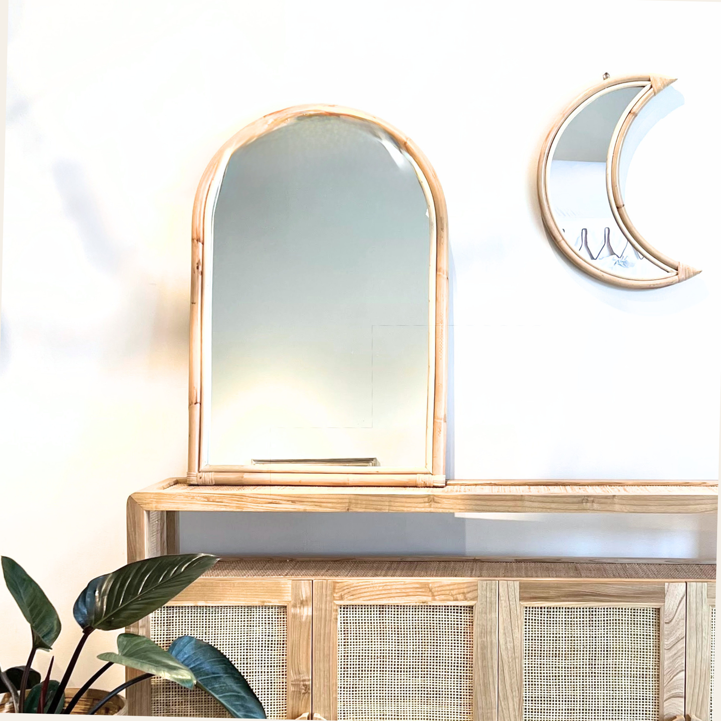 Rattan Moon Mirror