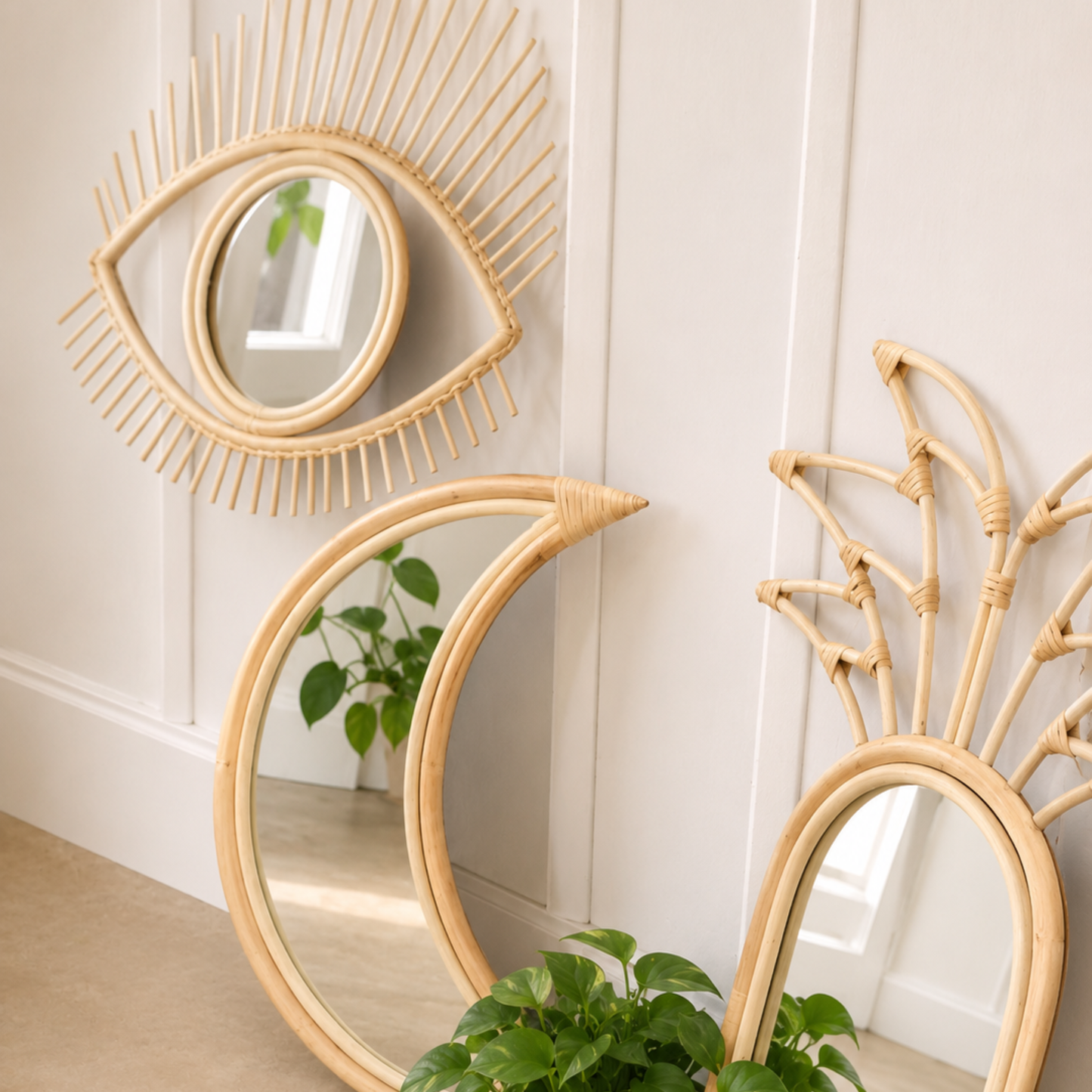 Rattan Moon Mirror