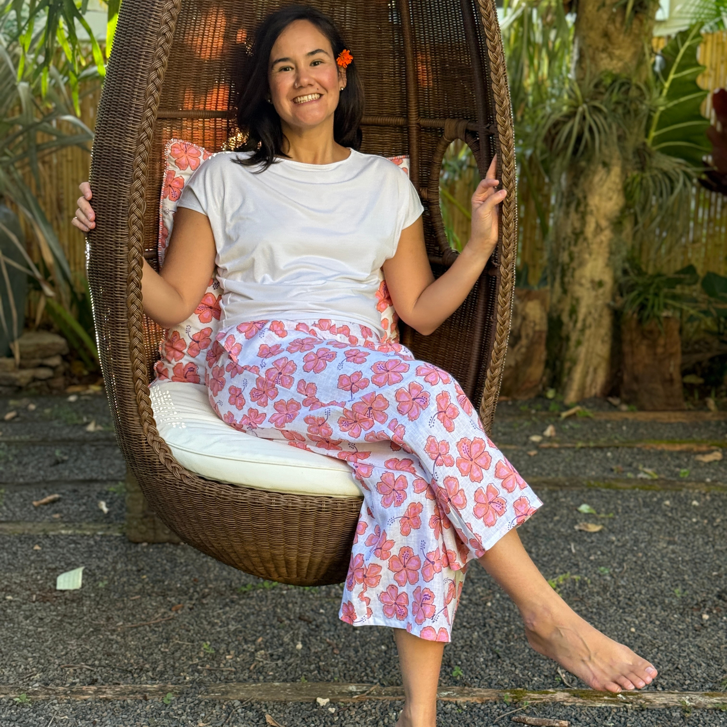 Pink Hibiscus Linen Pants