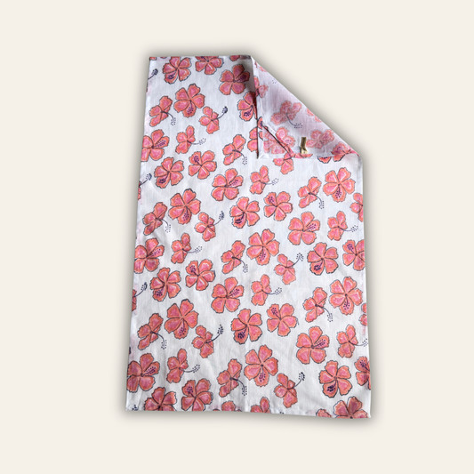 Pink Hibiscus Linen Tea Towel